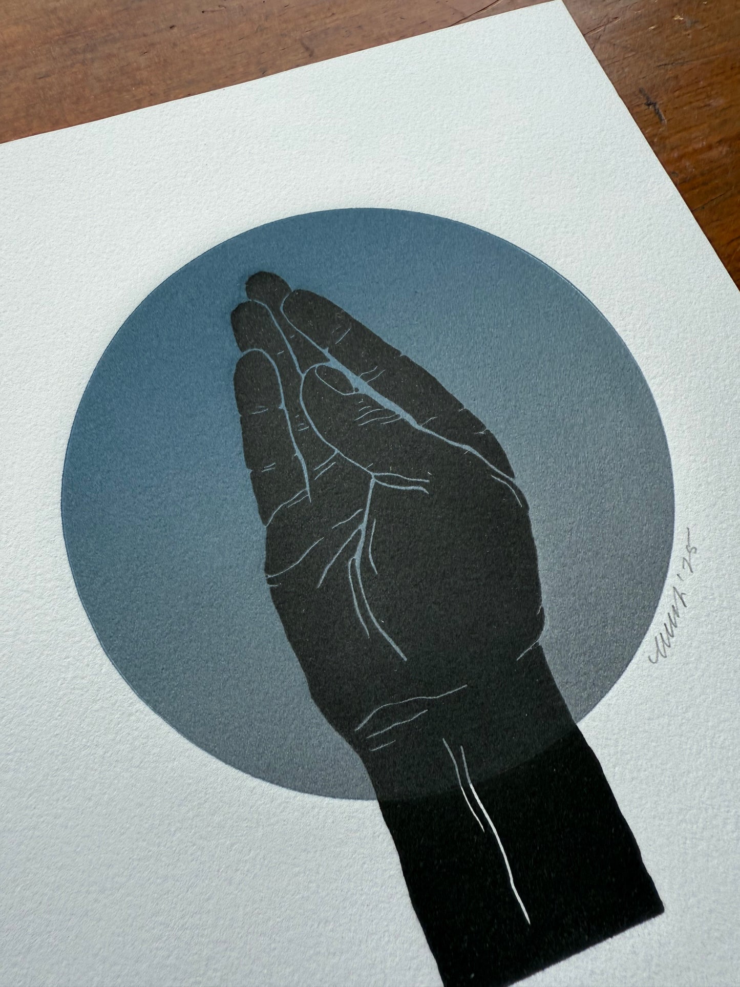 "Queen's Wave" Black. Silver/Blue Ombre. 8x10 Art in 11x14 Mat.