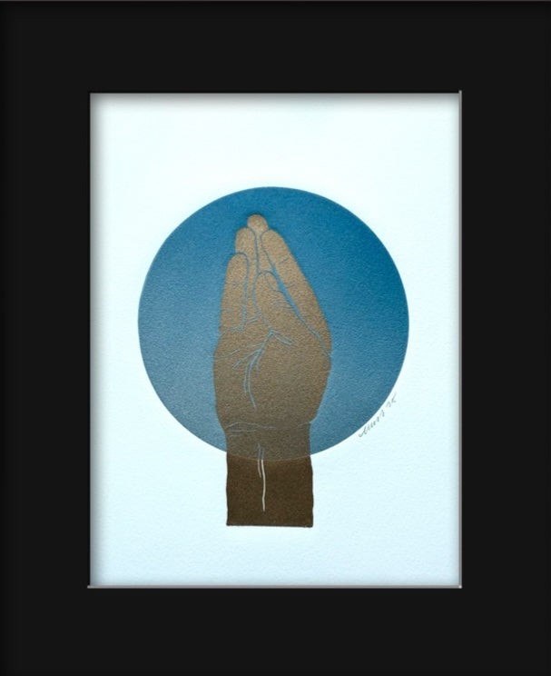 Gold “Queen’s Wave”. Blue/Silver Circle. 8x10 Art in 11x14 Mat.