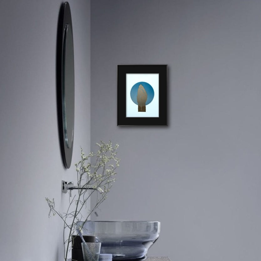 Gold “Queen’s Wave”. Blue/Silver Circle. 8x10 Art in 11x14 Mat.