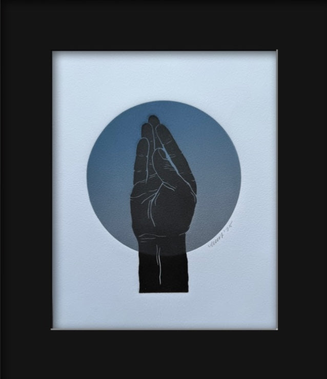 "Queen's Wave" Black. Silver/Blue Ombre. 8x10 Art in 11x14 Mat.
