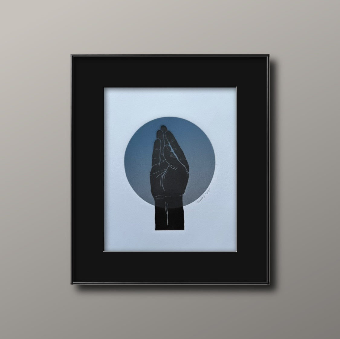 "Queen's Wave" Black. Silver/Blue Ombre. 8x10 Art in 11x14 Mat.