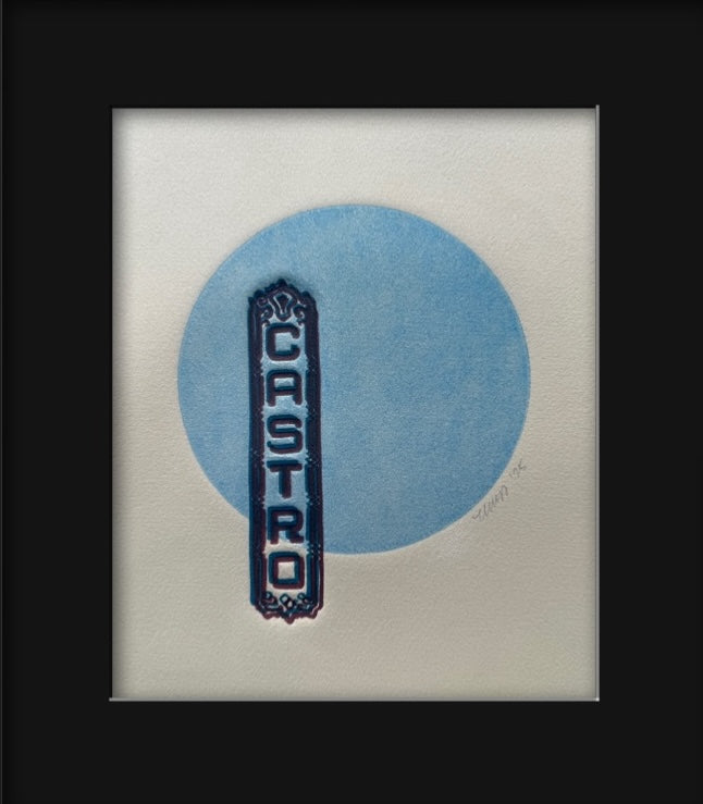 Maroon/Blue Castro. Blue Circle. 8x10 Art in 11x14 Mat.