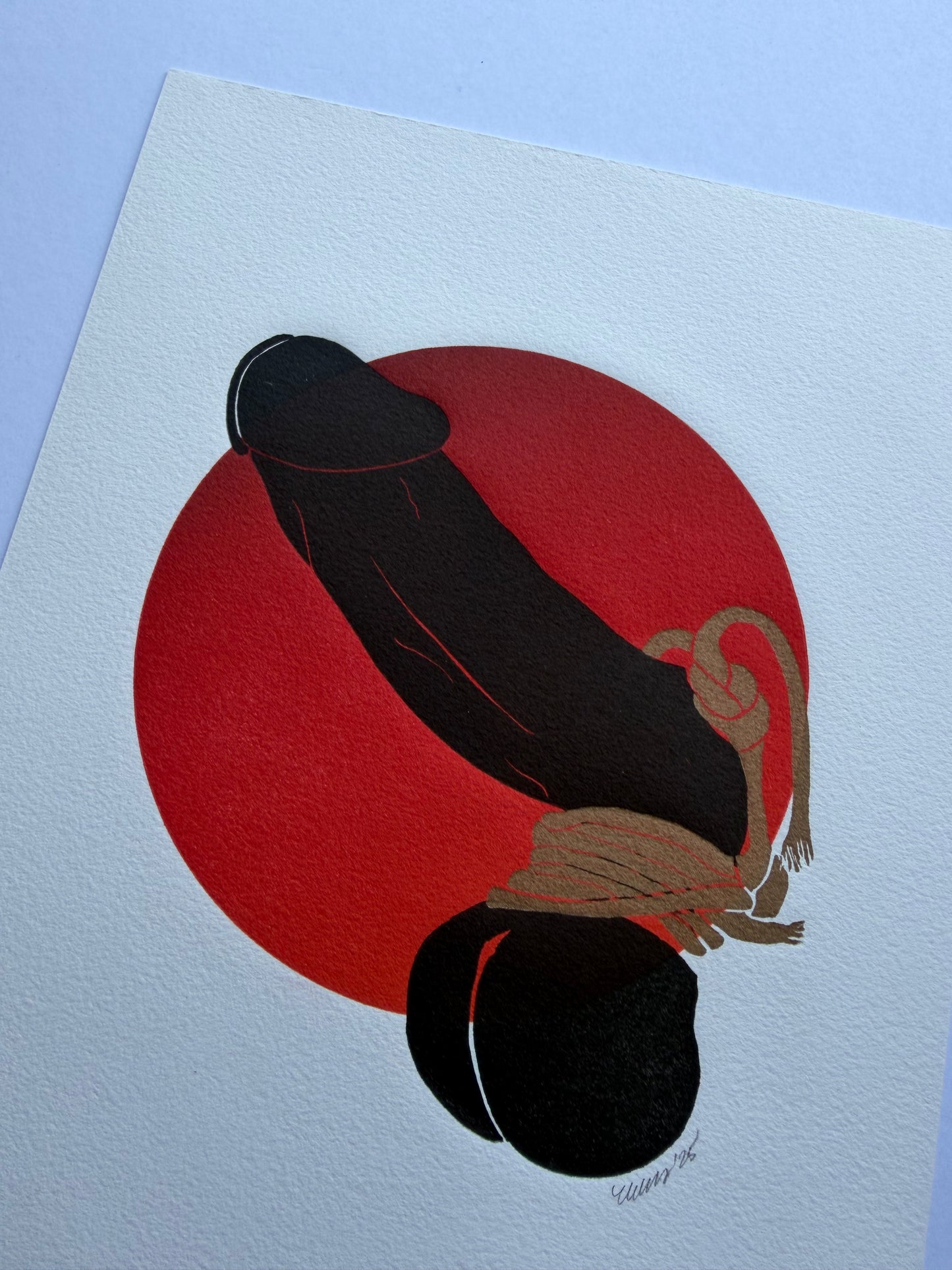 “Bound with Golden Tassels”. Red Ombre Circle. 8x10 Art. Unmatted.