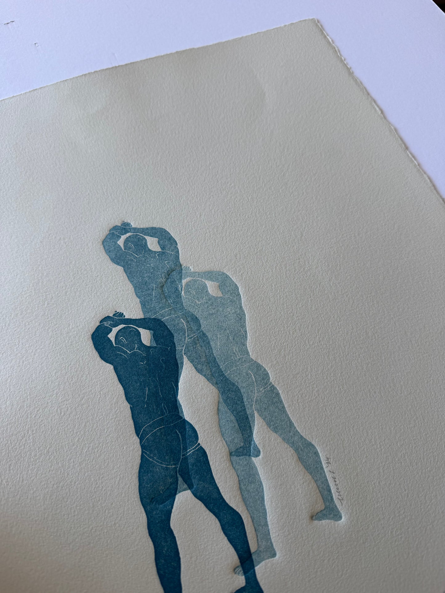 “Reflections - Indigo No. 16” on Grey Paper. 11x15 Art. Unmatted.