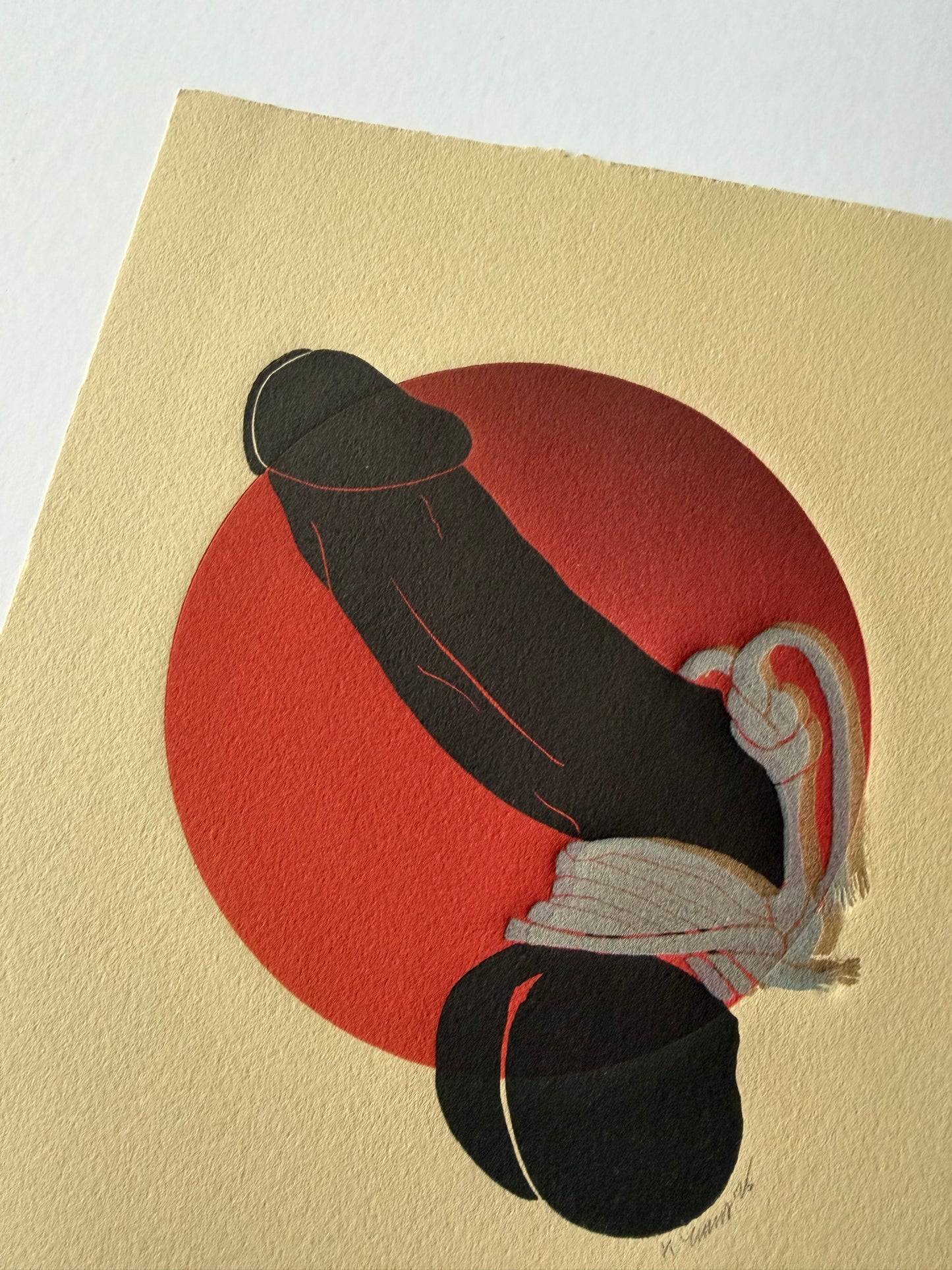 "Bound & Tasseled". Silver & Gold Cords.Tan Paper. 8x10 Art. Unmatted.