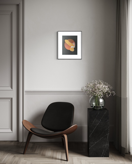 “Golden with Silver Binding”. Red Circle. Black Paper. 8x10 Art. Unmatted.