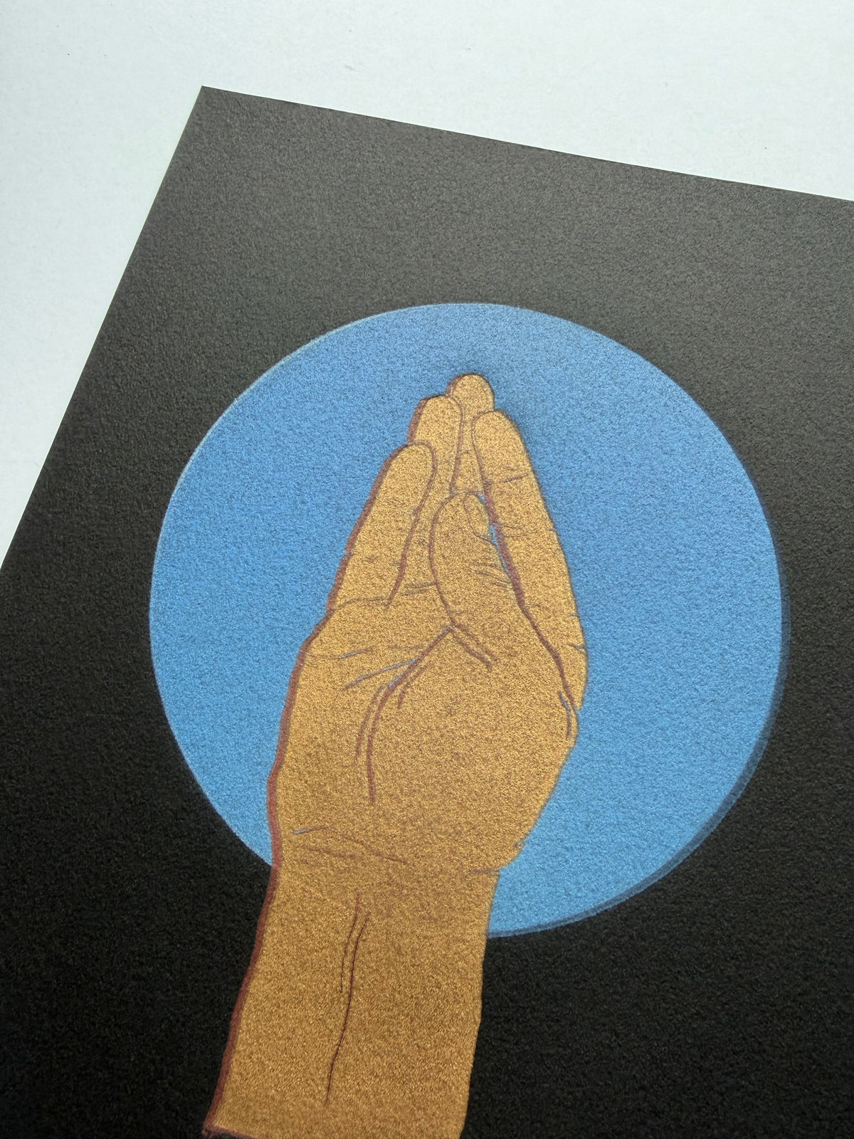 “Chef’s Kiss”. Gold Fist, Red Shadow, Black Paper. 8x10 Art. Unmatted.
