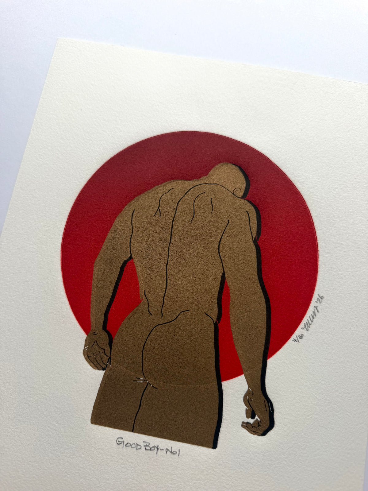 "Good Boy - No. 1”. Gold Figure, Black Shadow. 8x10 Art. Unmatted.