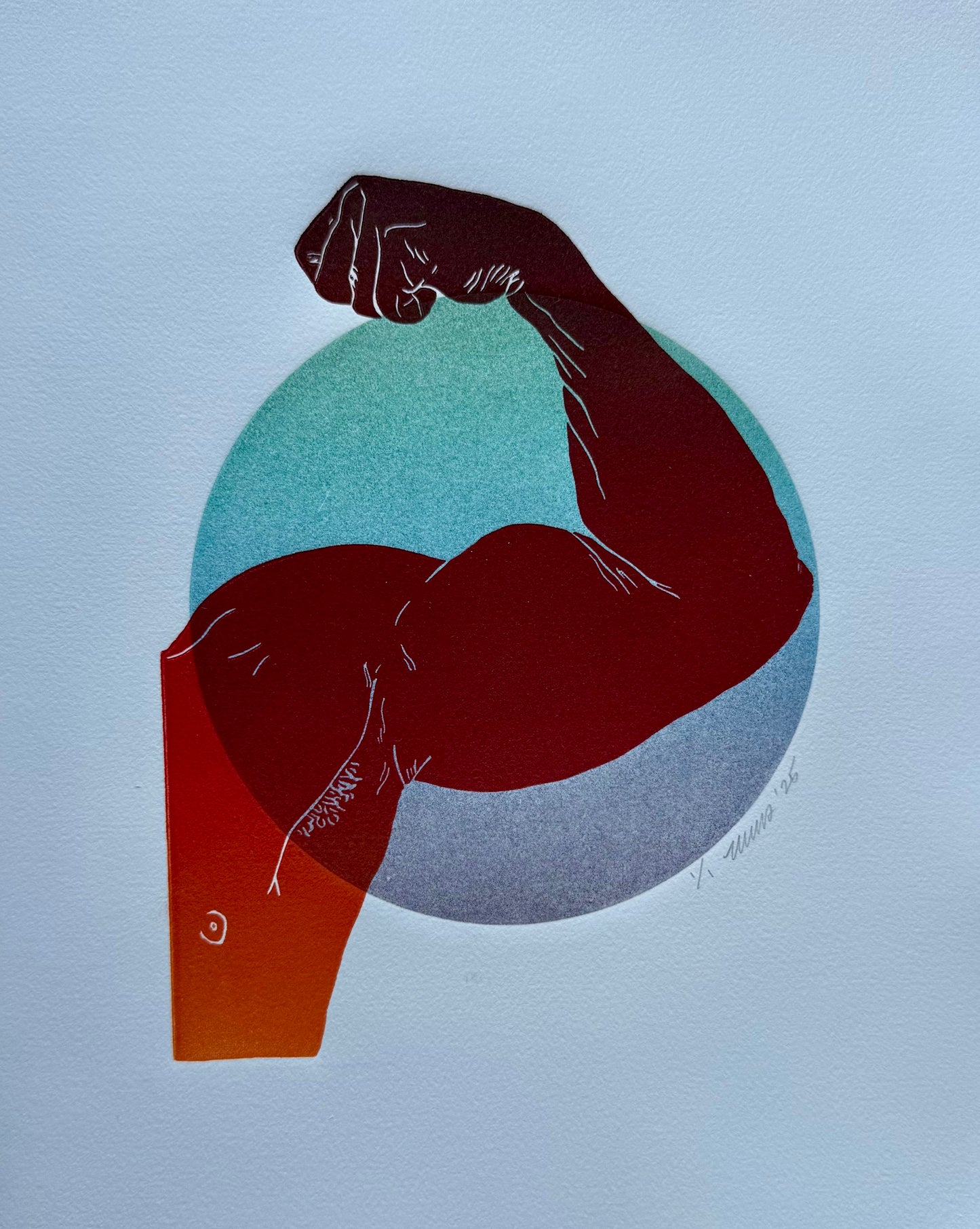 Red Bicep. Green/Blue/Purple Circle. 11x15 Art.
