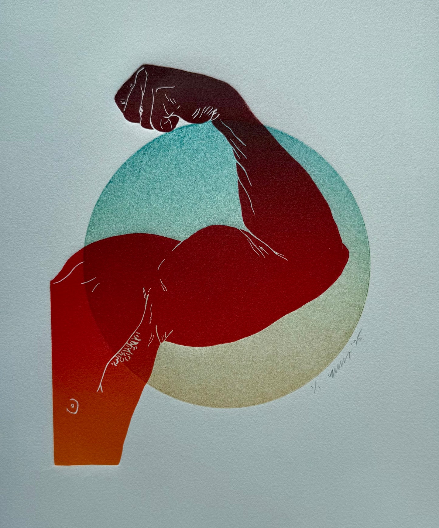 Red Bicep. Green/Blue/Purple Circle. 11x15 Art.