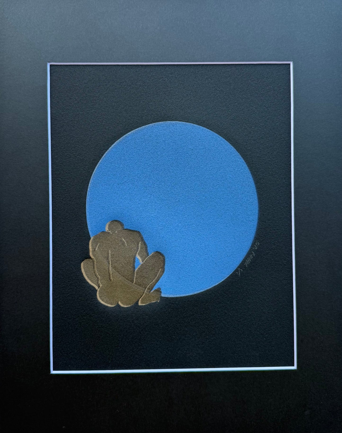 Gold Figure. Cobalt Blue. 8x10 Art in 11x14 Mat.