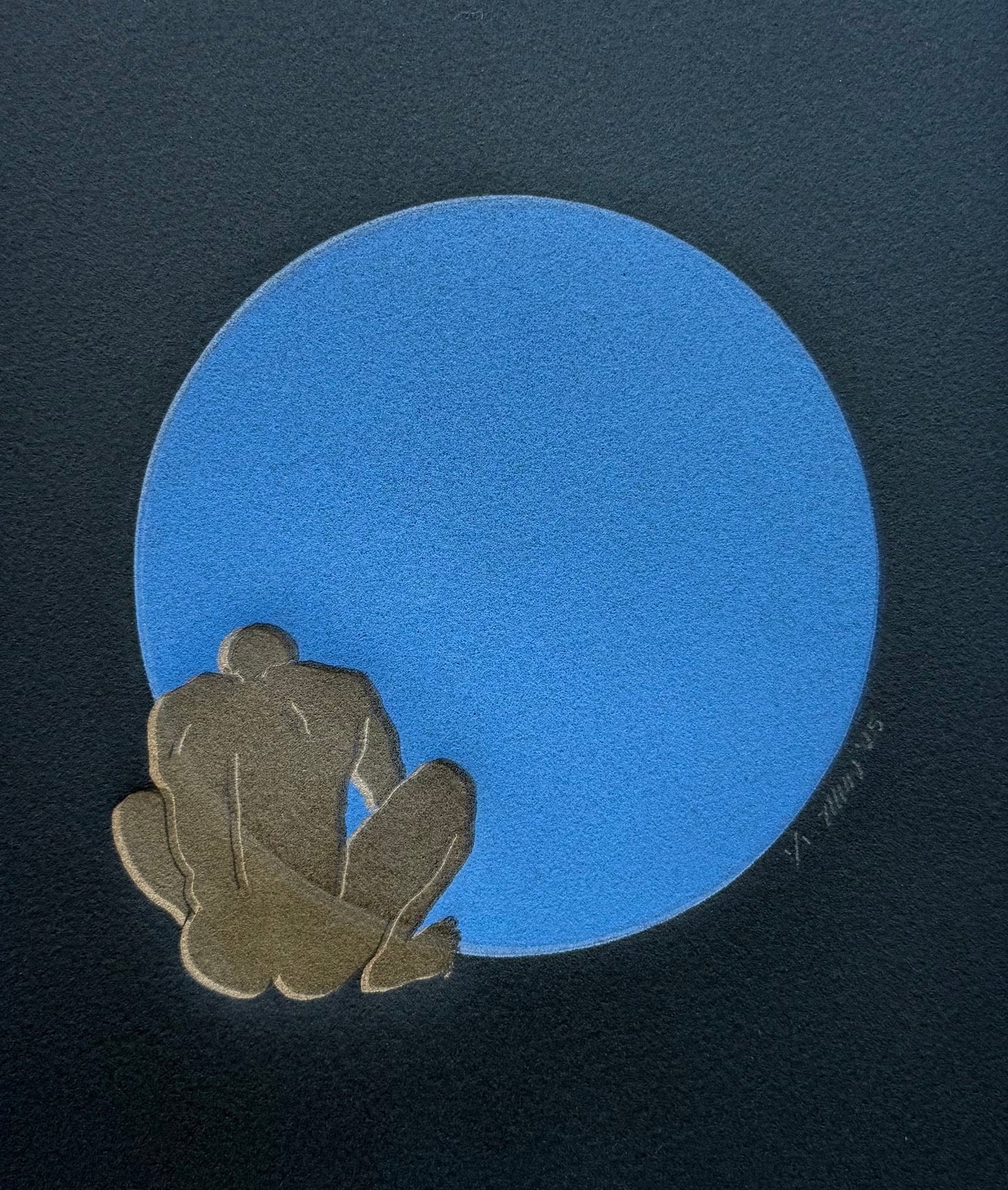 Gold Figure. Cobalt Blue. 8x10 Art in 11x14 Mat.
