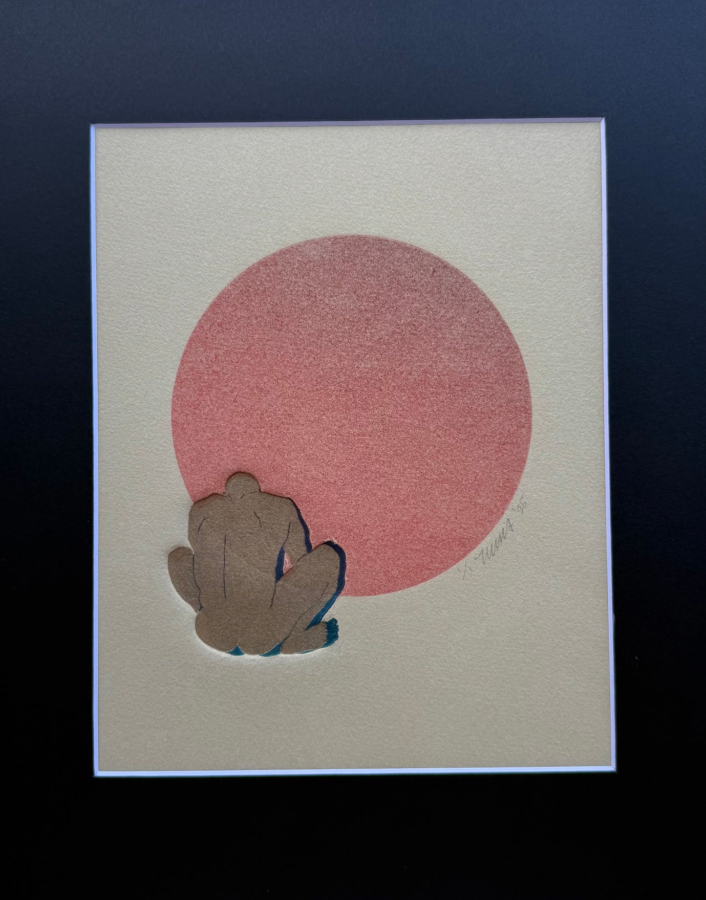 Gold Figure. Red Ombre. 8x10 Art in 11x14 Mat.
