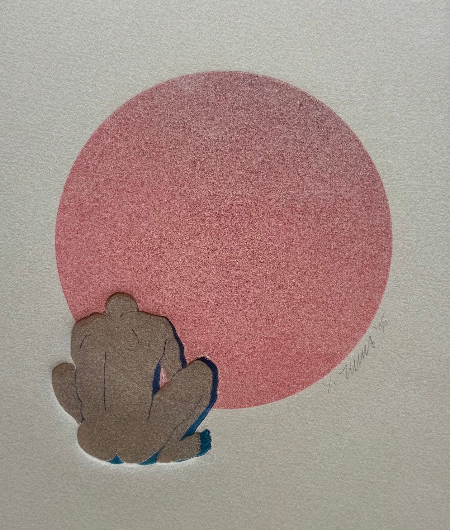 Gold Figure. Red Ombre. 8x10 Art in 11x14 Mat.