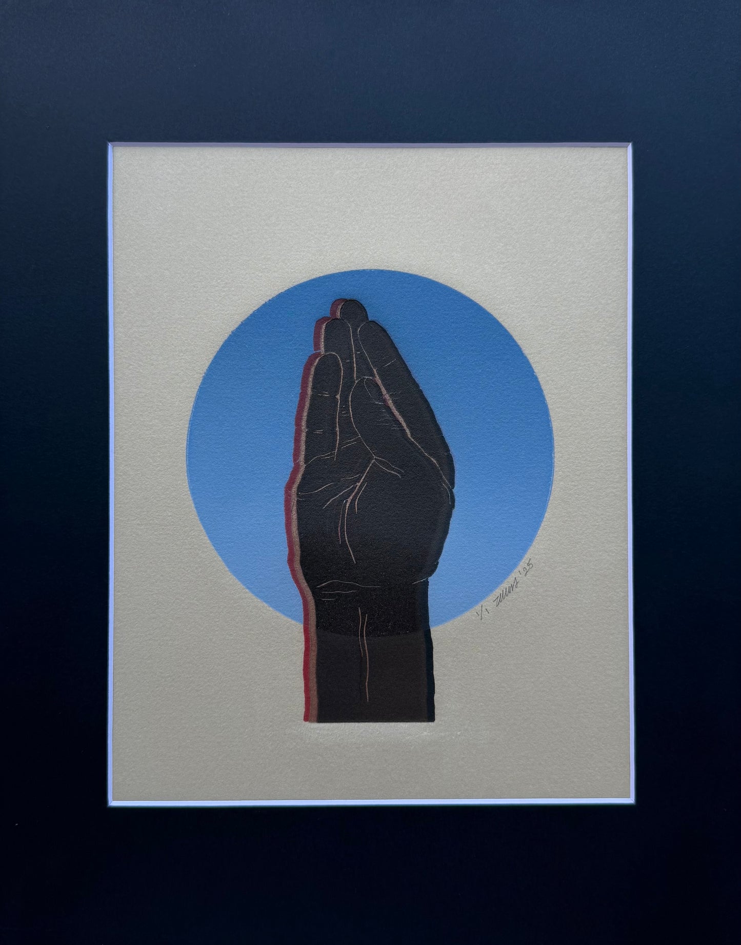 Queen's Wave. Blue Circle. 8x10 Art in 11x14 Mat.