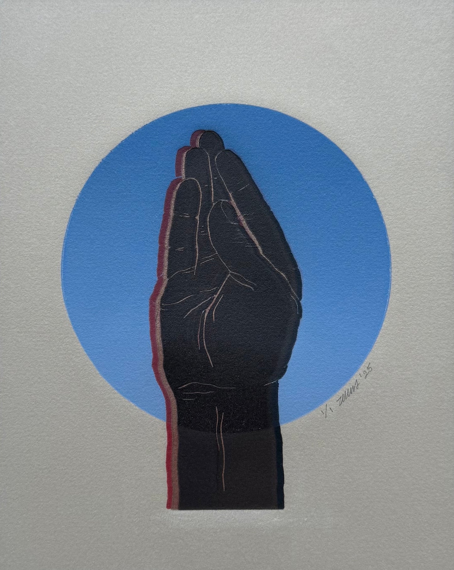 Queen's Wave. Blue Circle. 8x10 Art in 11x14 Mat.