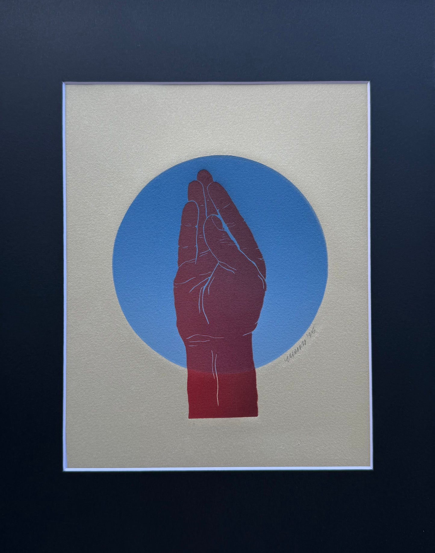 Red “Queen’s Wave”. Blue Circle. 8x10 Art in 11x14 Mat.