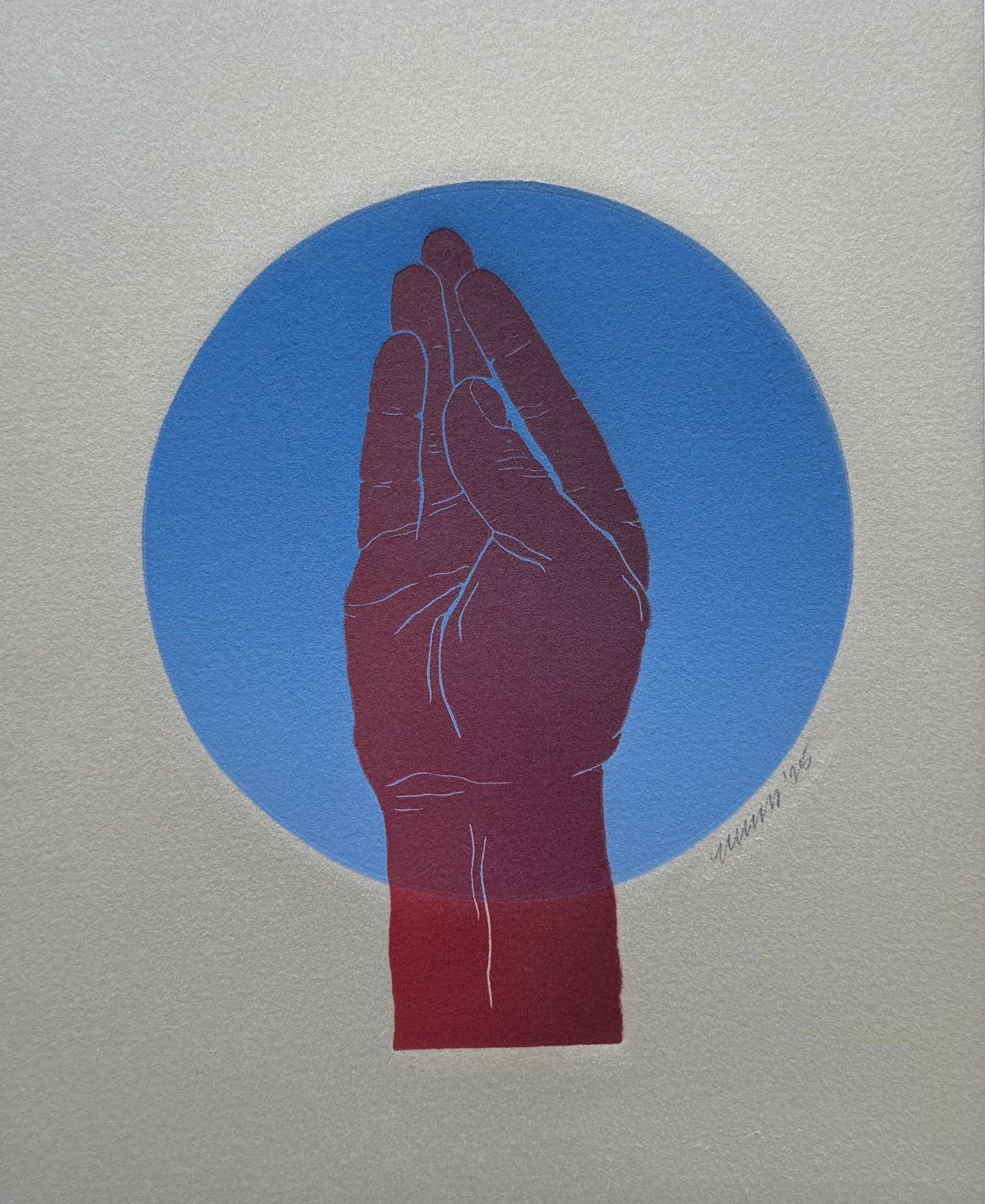 Red “Queen’s Wave”. Blue Circle. 8x10 Art in 11x14 Mat.