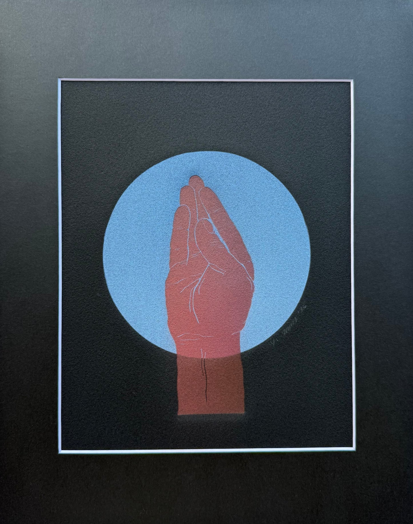 Red “Queen’s Wave”. Blue Circle. 8x10 Art in 11x14 Mat.
