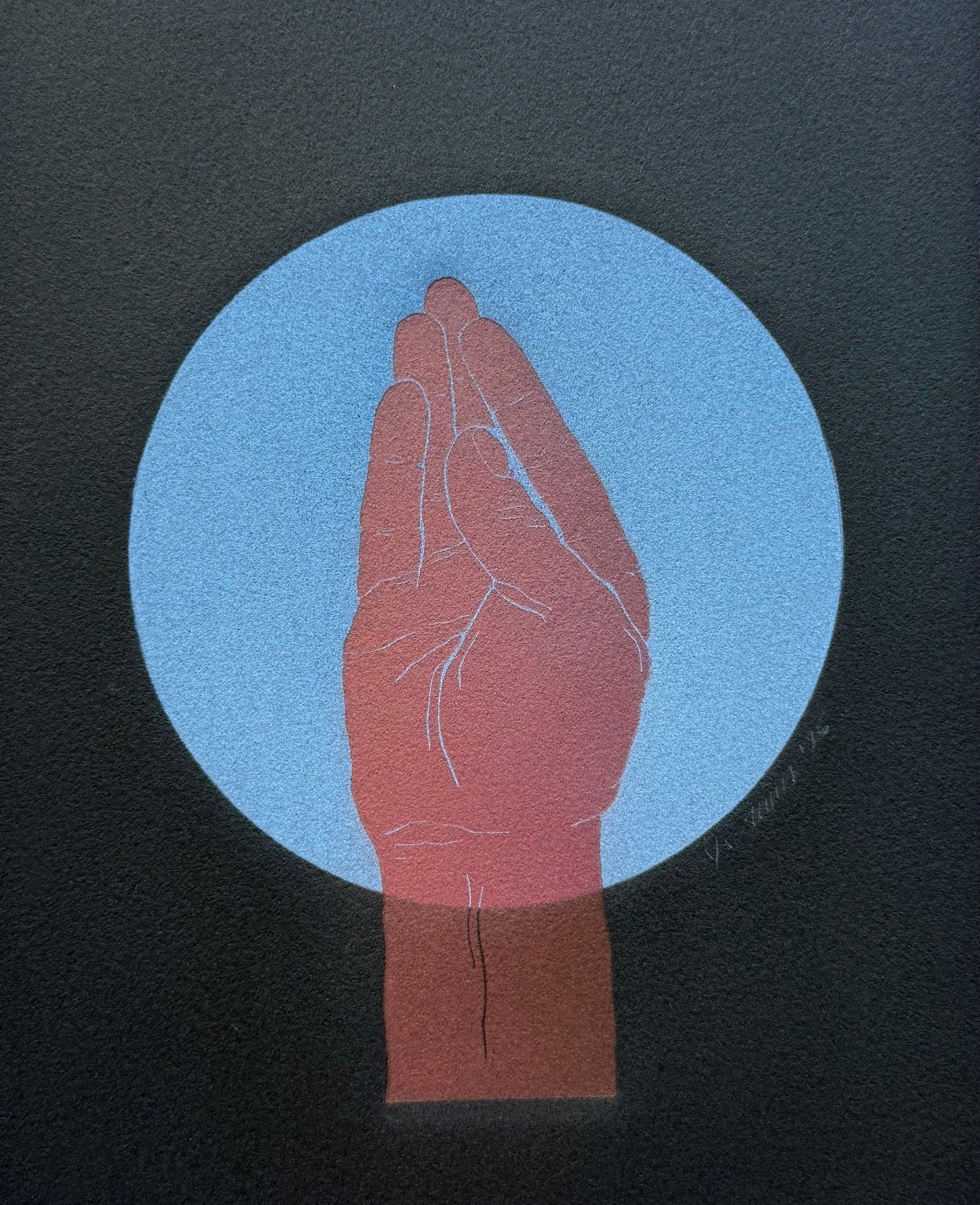 Red “Queen’s Wave”. Blue Circle. 8x10 Art in 11x14 Mat.