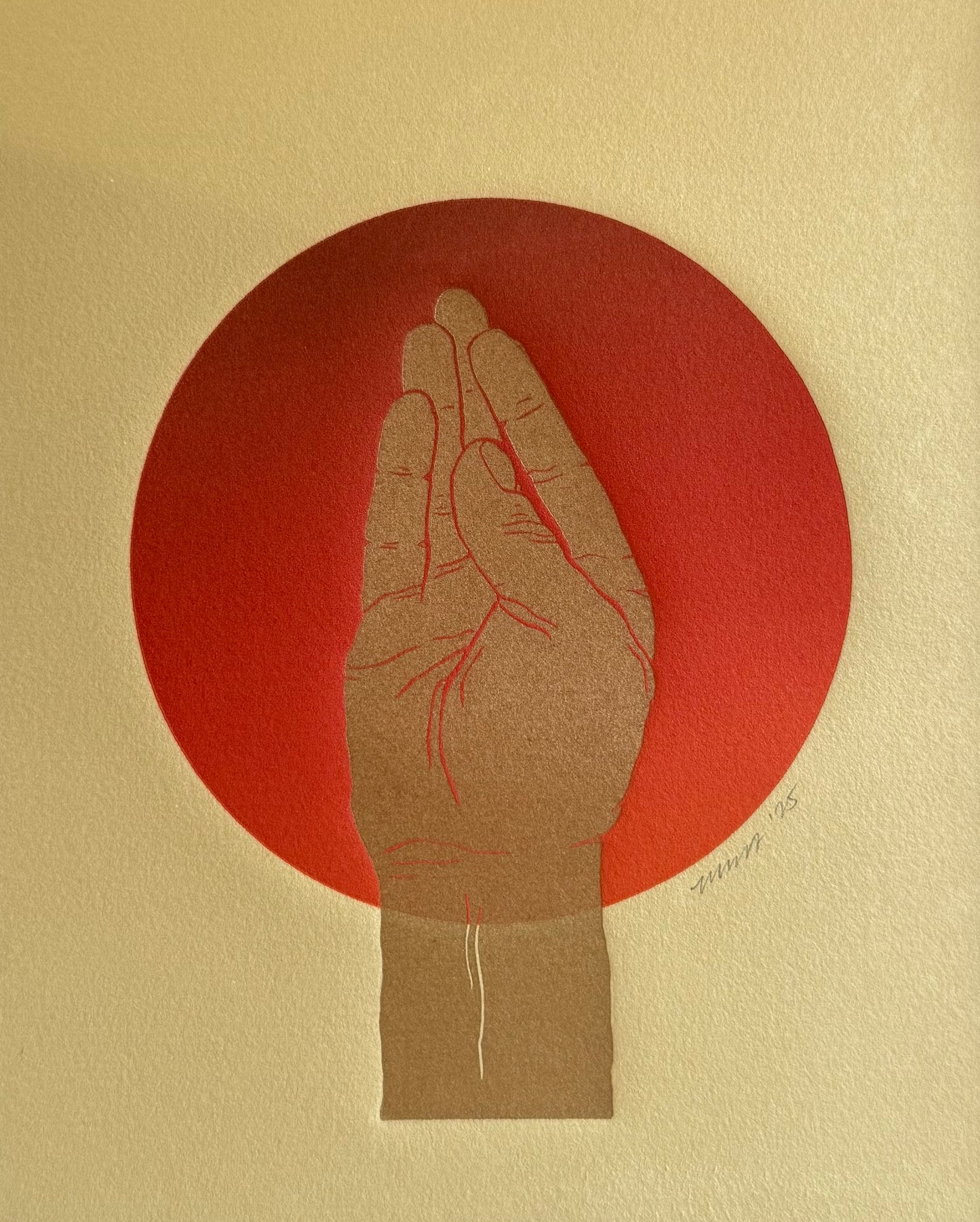 Gold “Queen’s Wave”. Red Circle. 8x10 Art in 11x14 Mat.