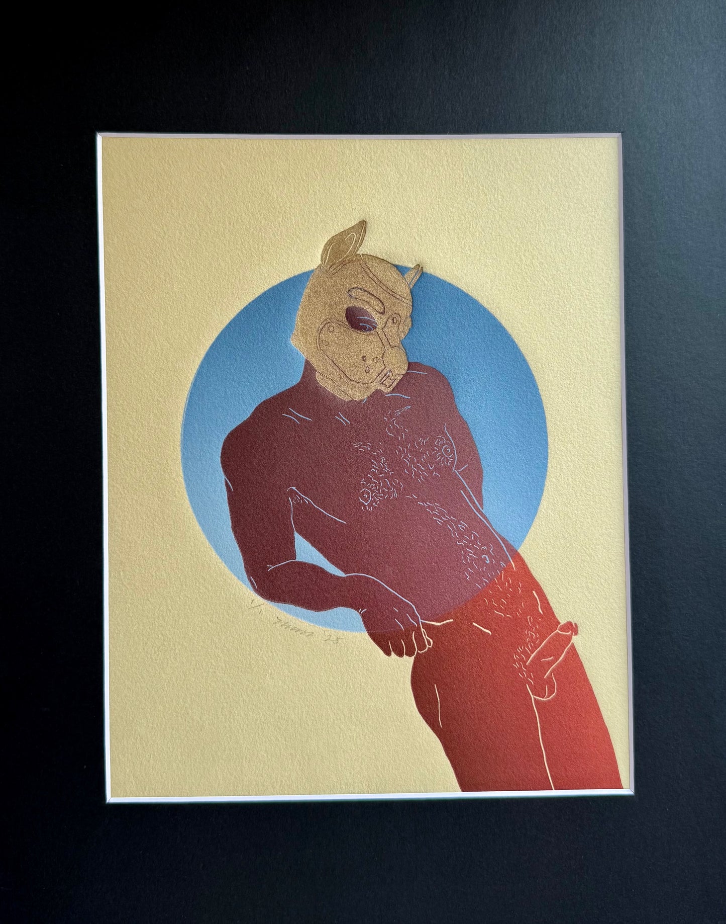 “Pup Portrait”. Gold Mask. 8x10 Art in 11x14 Mat.