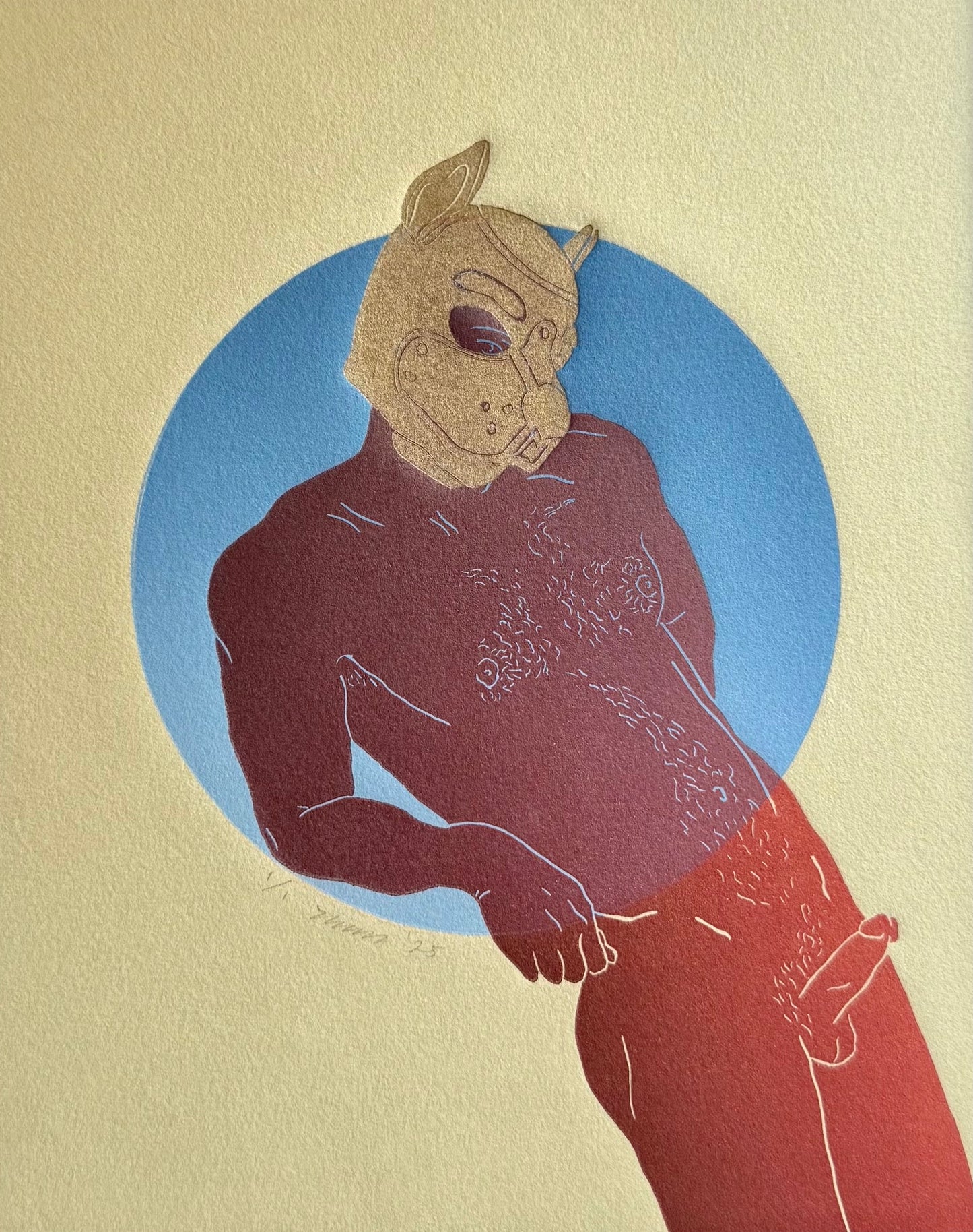 “Pup Portrait”. Gold Mask. 8x10 Art in 11x14 Mat.