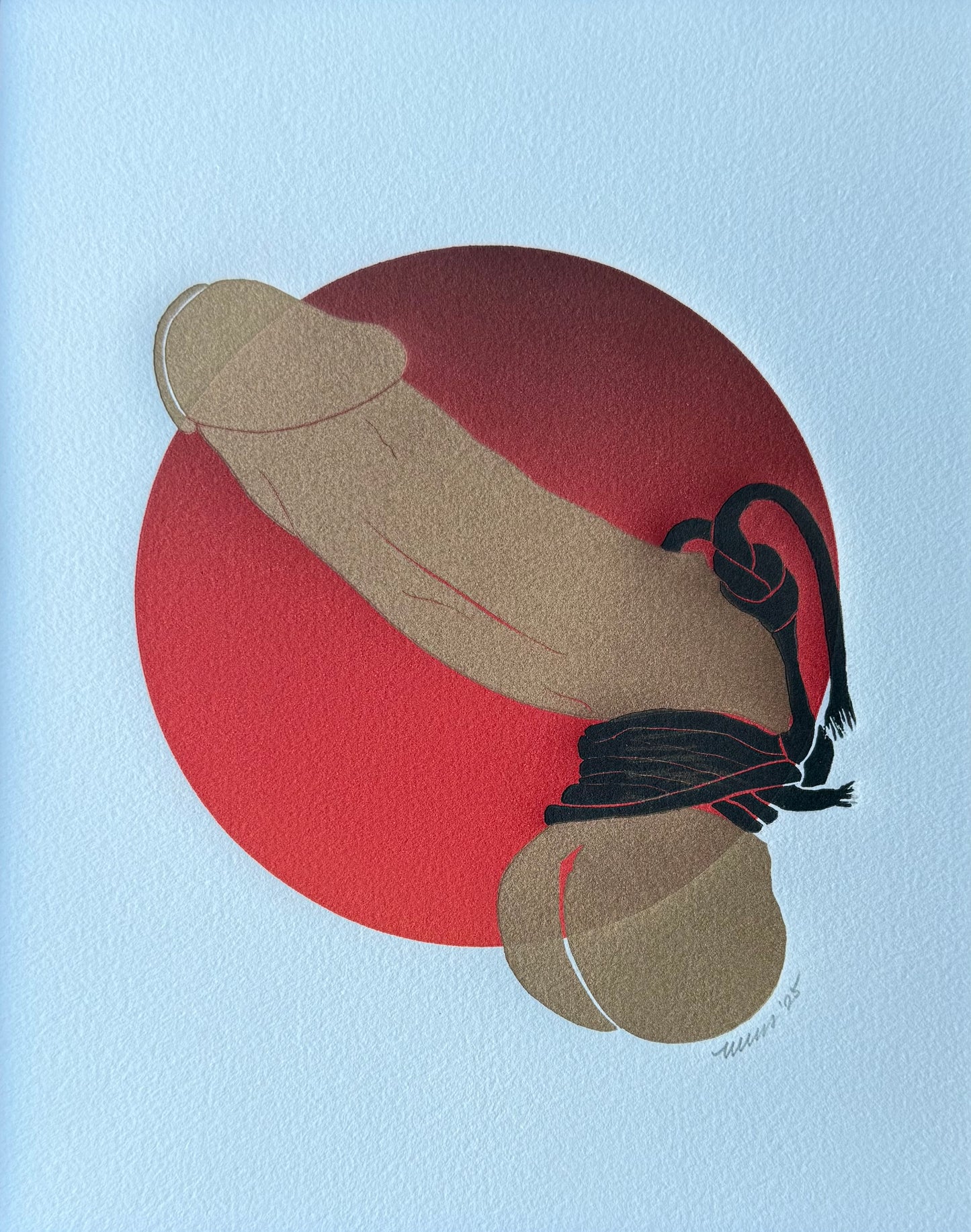 Golden & Bound. Red Circle. 8x10 Art in 11x14 Mat.