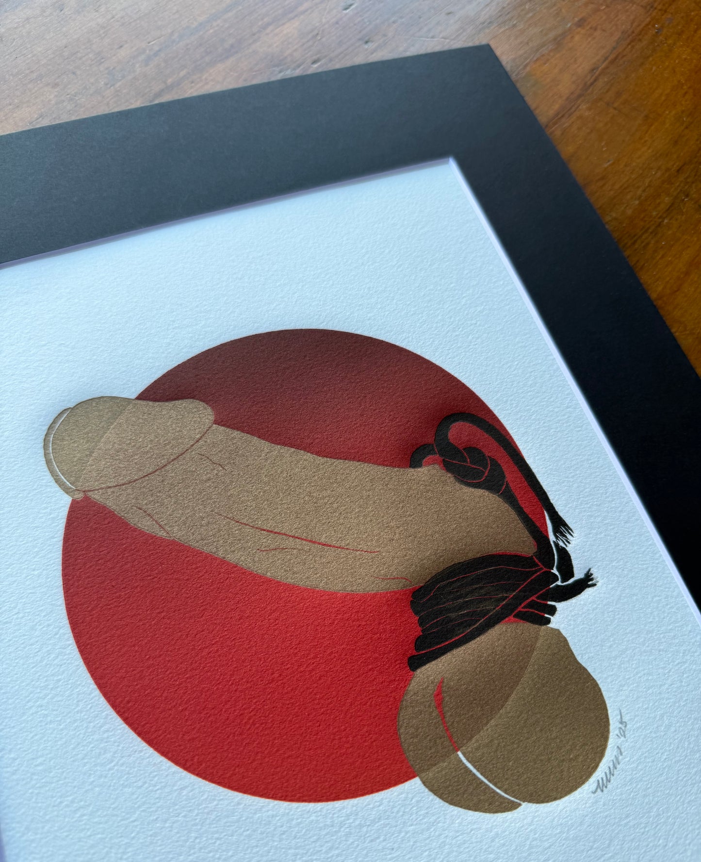 Golden & Bound. Red Circle. 8x10 Art in 11x14 Mat.