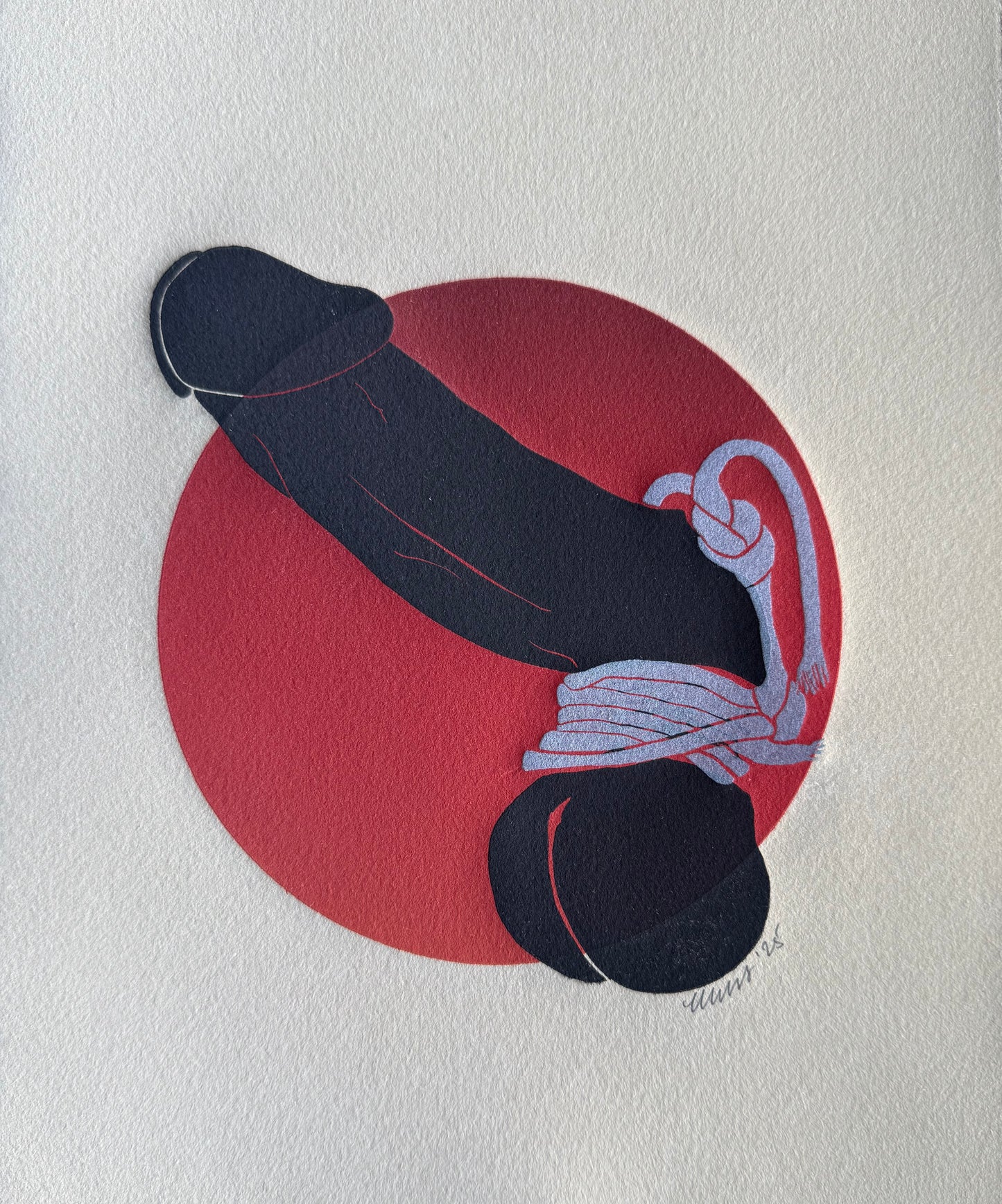 Bound with Silver Tassels. Red Circle. 8x10 Art in 11x14 Mat.