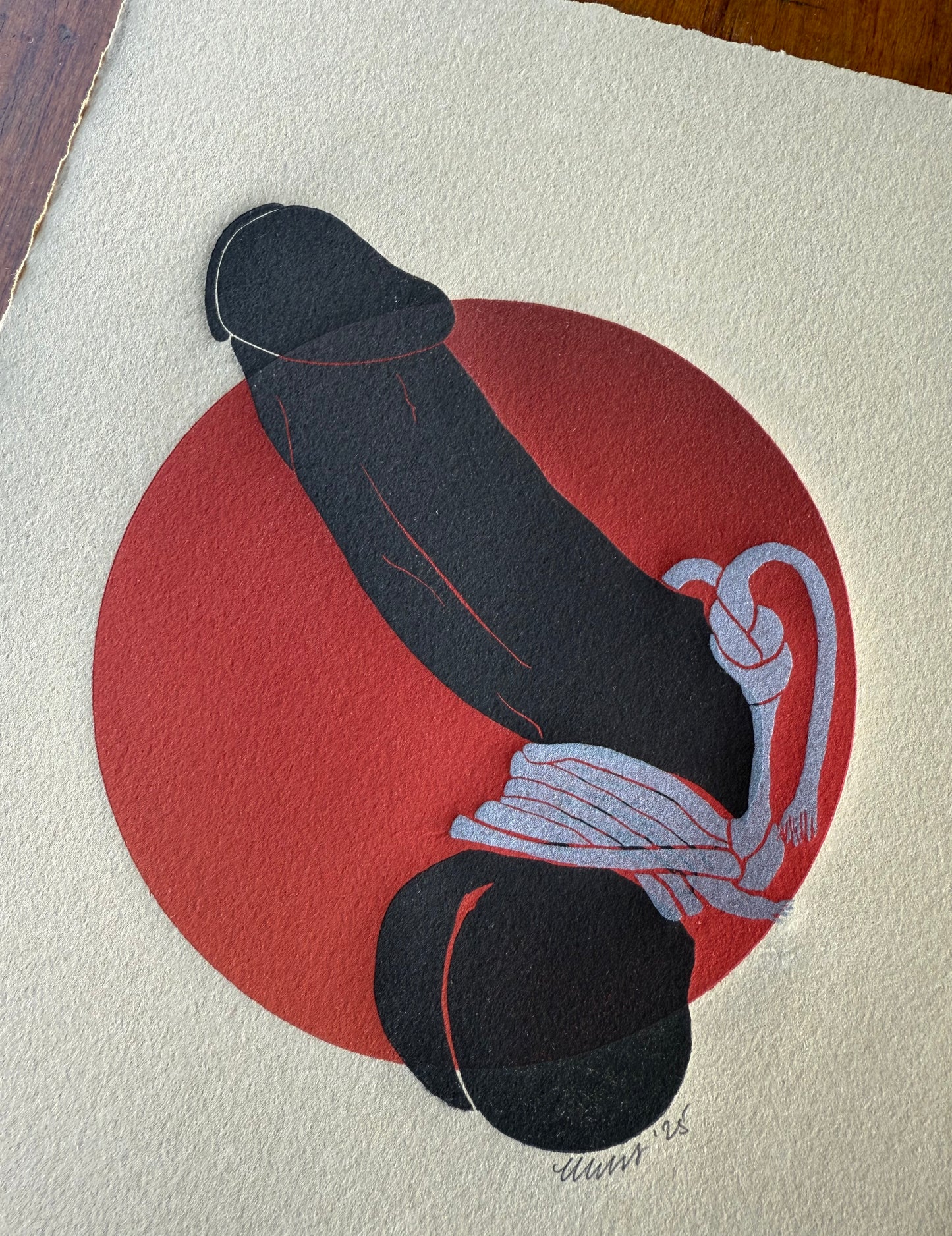 Bound with Silver Tassels. Red Circle. 8x10 Art in 11x14 Mat.