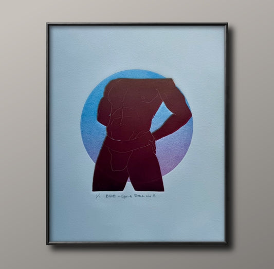 Red Torso. Blue/Purple Circle. 11x15 Art.