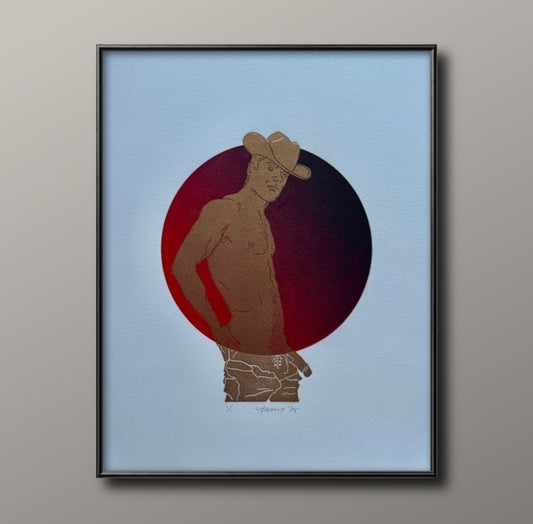 Golden Cowboy. Red Circle. 11x15 Art.