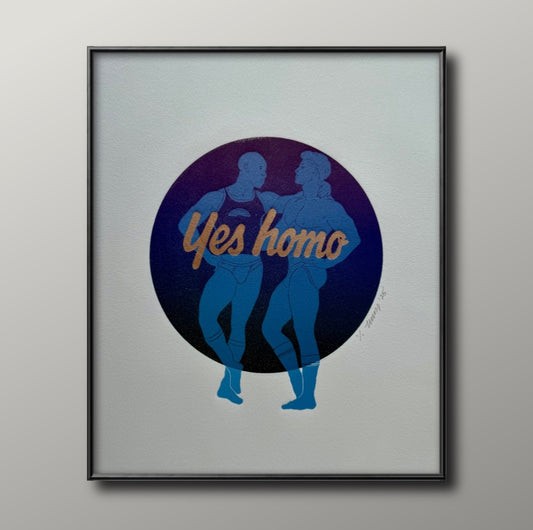 “Yes Homo”. Light Blue Couple. 11x15 Art.