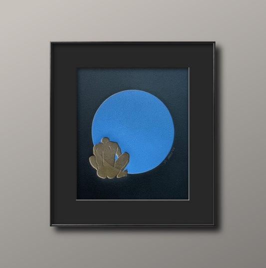 Gold Figure. Cobalt Blue. 8x10 Art in 11x14 Mat.