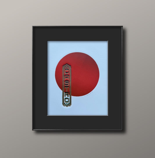 Gold & Blue Castro. Red Circle. 8x10 Art in 11x14 Mat.
