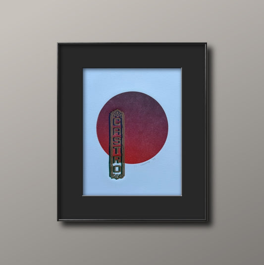 Gold & Blue Castro. Burgundy Circle. 8x10 Art in 11x14 Mat.