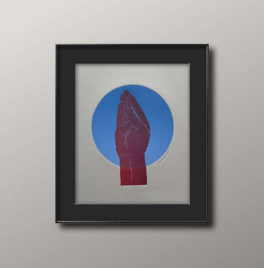 Red “Queen’s Wave”. Blue Circle. 8x10 Art in 11x14 Mat.