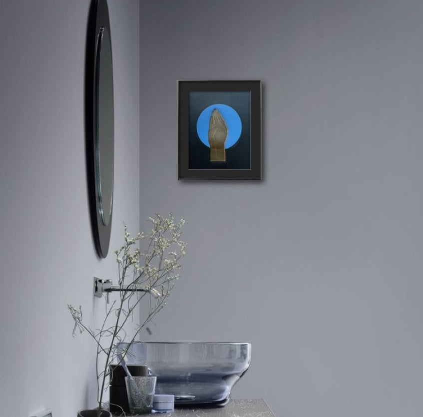 Gold “Queen’s Wave”. Blue Circle. 8x10 Art in 11x14 Mat.