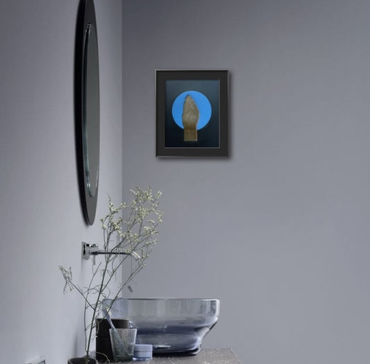 Gold “Queen’s Wave”. Blue Circle. 8x10 Art in 11x14 Mat.