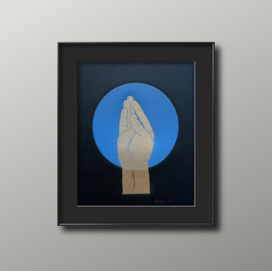 Gold “Queen’s Wave”. Blue Circle. 8x10 Art in 11x14 Mat.