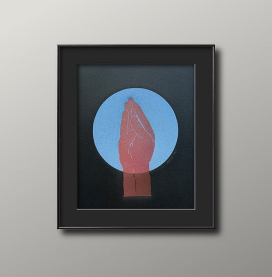 Red “Queen’s Wave”. Blue Circle. 8x10 Art in 11x14 Mat.