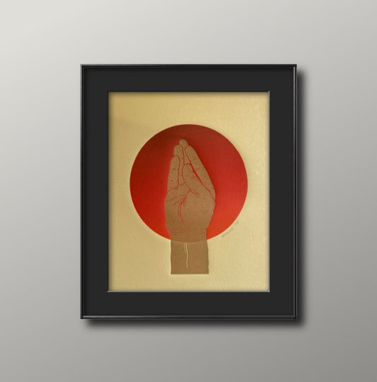Gold “Queen’s Wave”. Red Circle. 8x10 Art in 11x14 Mat.