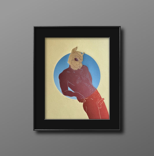 “Pup Portrait”. Gold Mask. 8x10 Art in 11x14 Mat.