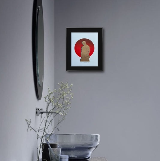 Golden Head. Red Ombre Circle. 8x10 Art in 11x14 Mat.
