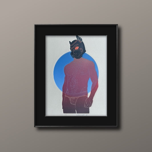“Pup Portrait”. Red Jock. Black Hood. 8x10 Art in 11x14 Mat.