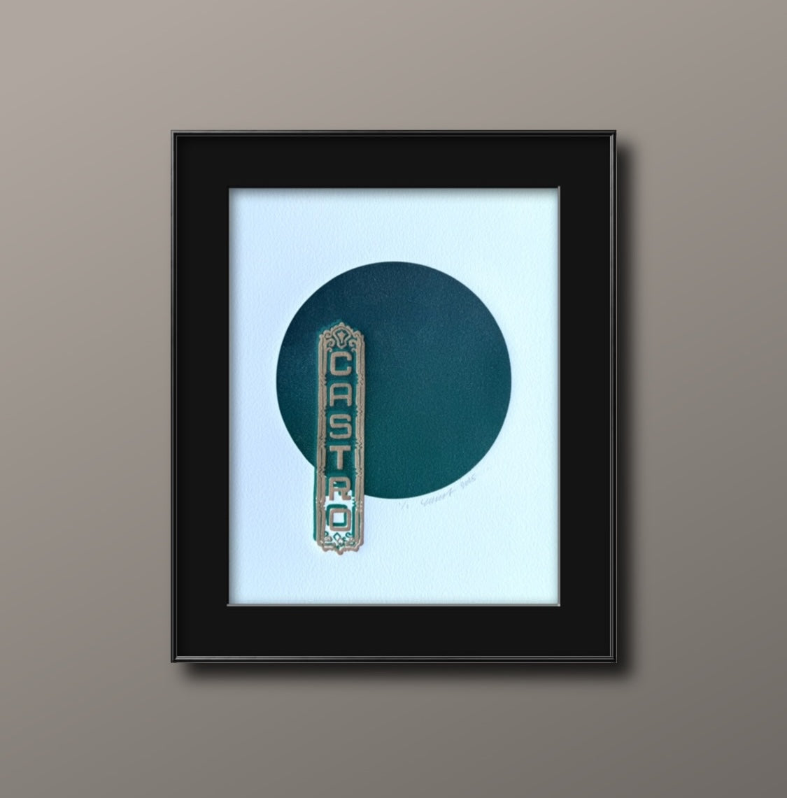 Gold/Teal Castro. Teal/Navy Circle. 8x10 Art in 11x14 Mat.