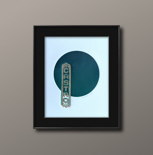 Gold/Teal Castro. Teal/Navy Circle. 8x10 Art in 11x14 Mat.