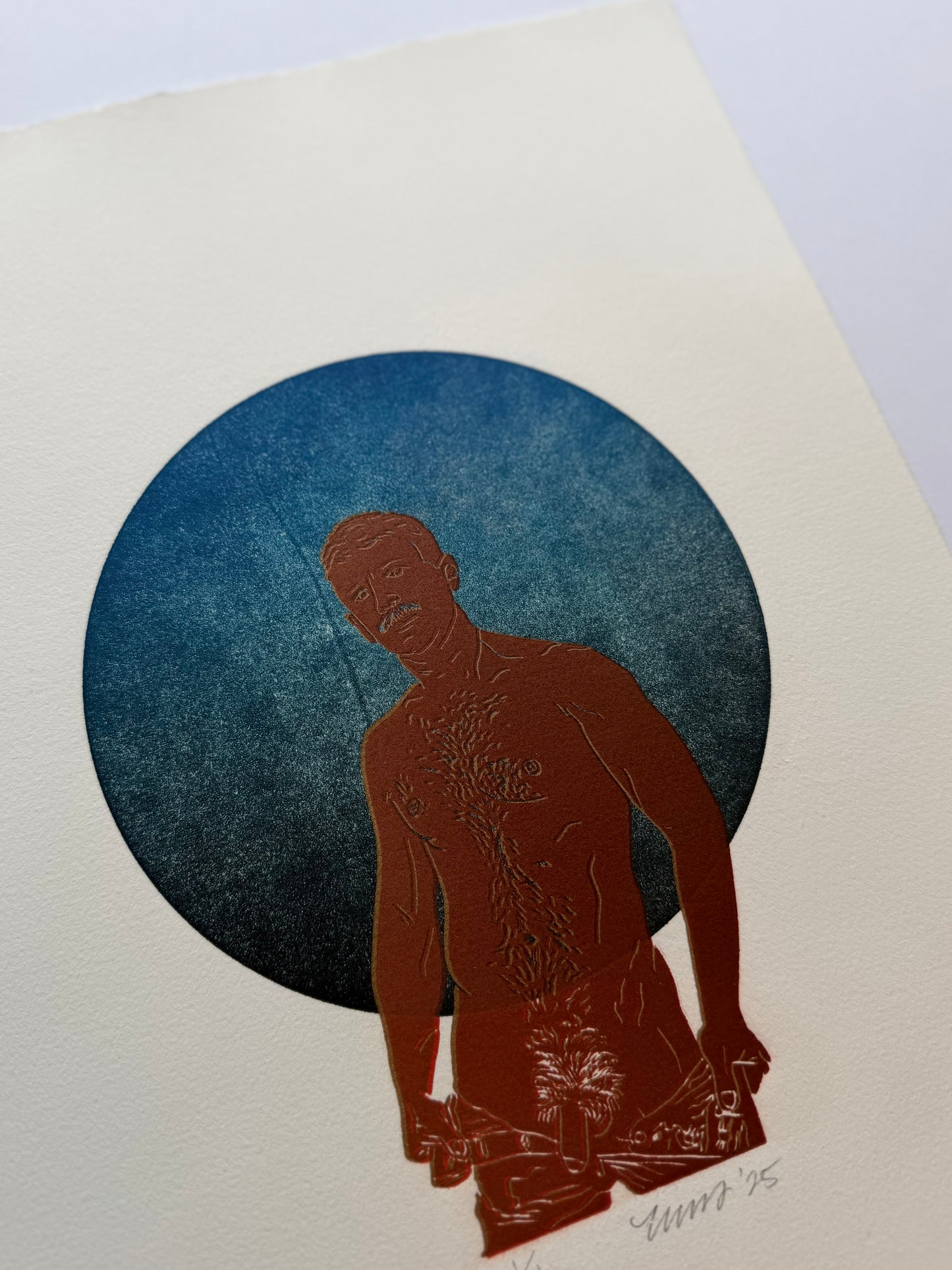 “Daddy’s Home”. Red Figure. Gold Outline. 11x15 Art. Unmatted.