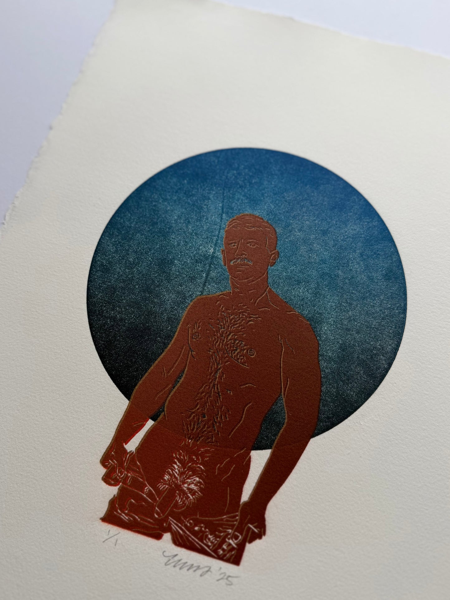 “Daddy’s Home”. Red Figure. Gold Outline. 11x15 Art. Unmatted.